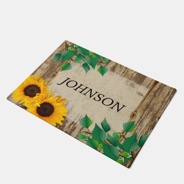 Rustic Barn Wood Sunflower Doormat (Angled)