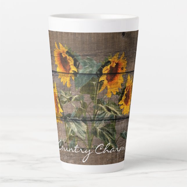 Rustic Barn Wood Sunflower Latte Mug (Front)