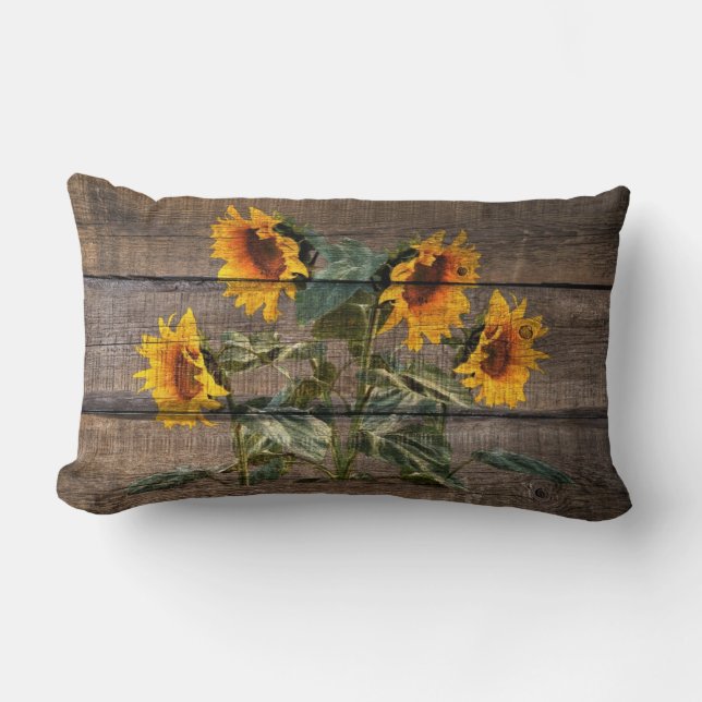 Rustic Barn Wood Sunflower Lumbar Cushion (Front)