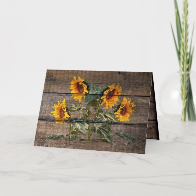 Rustic Barn Wood Sunflower Note Card (Front)