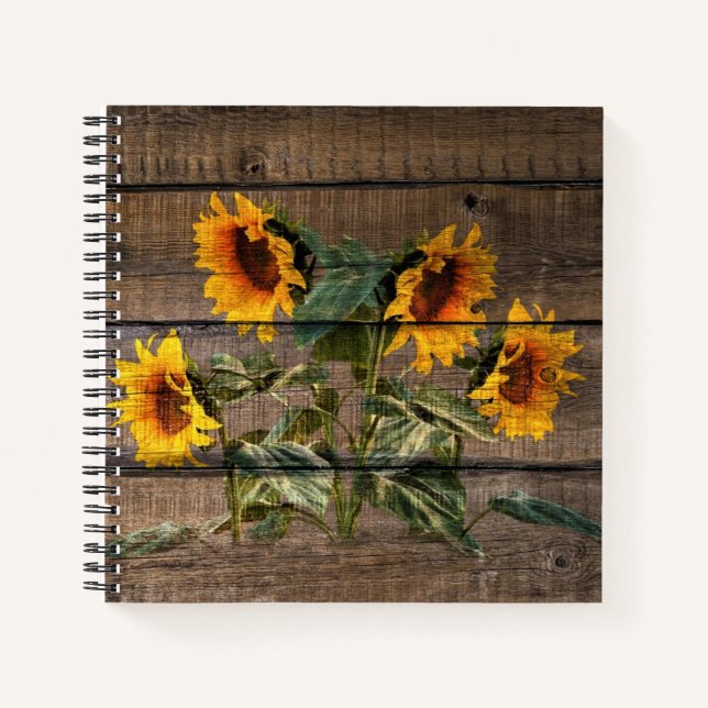 Rustic Barn Wood Sunflower Notebook (Front)