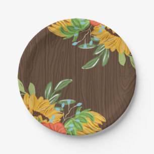 Rustic Barn Wood Sunflower Party Paper Plate