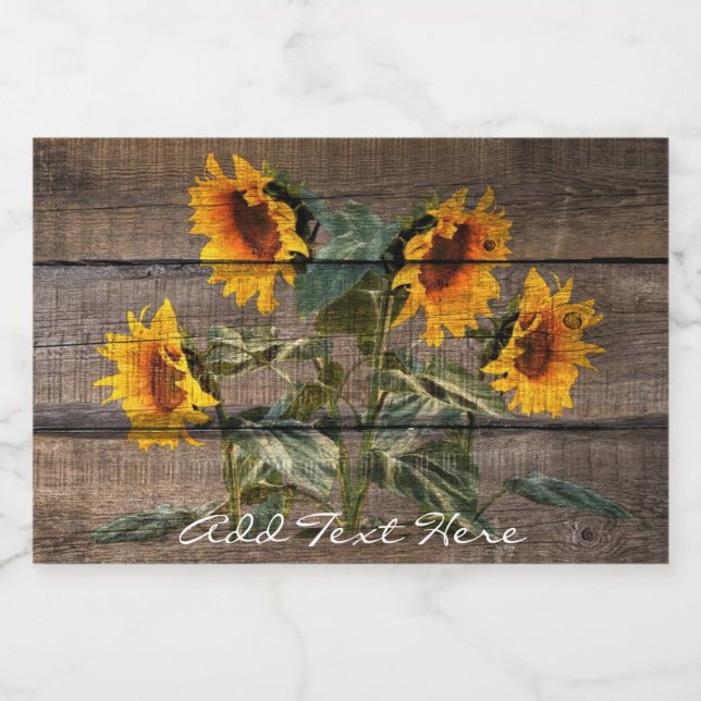 Rustic Barn Wood Sunflower Sparkling Wine Label (Single Label)