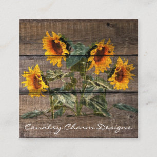 Rustic Barn Wood Sunflower Square Business Card