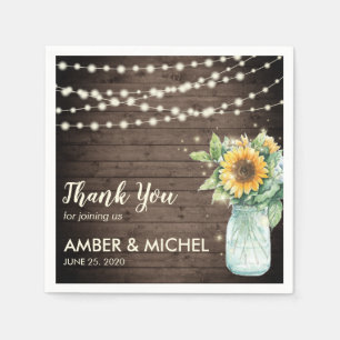 Rustic Barn Wood Sunflower String Lights Wedding Napkin