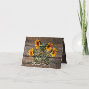 Rustic Barn Wood Sunflower Thank You Card