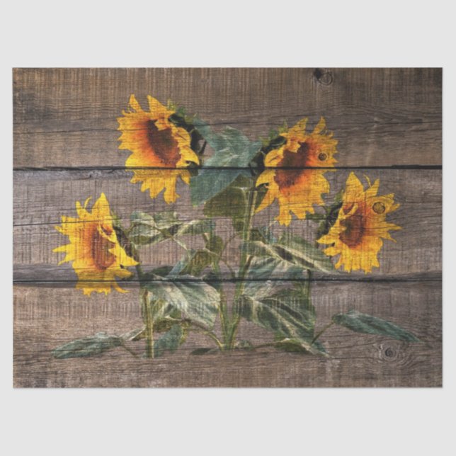 Rustic Barn Wood Sunflower Tissue Paper (Front)