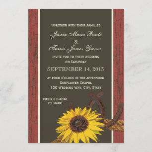 Rustic Barn Wood Sunflower Wedding Invitation