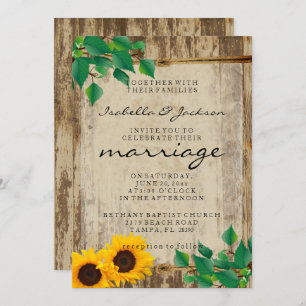 Rustic Barn Wood Sunflower Wedding Invitation