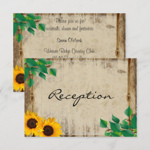 Rustic Barn Wood Sunflower Wedding - Reception Invitation
