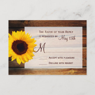 Rustic Barn Wood Sunflower Wedding RSVP Cards