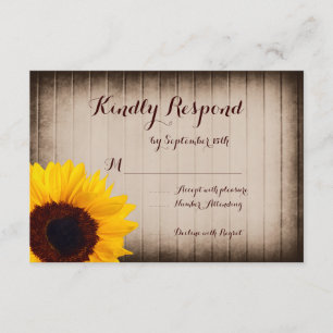 Rustic Barn Wood Sunflower Wedding RSVP Cards
