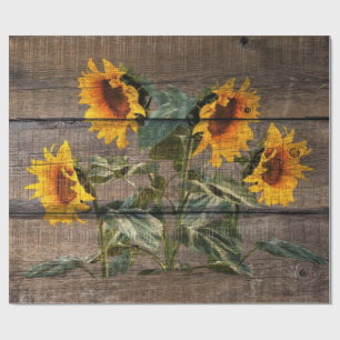 Rustic Barn Wood Sunflower Wrapping Paper