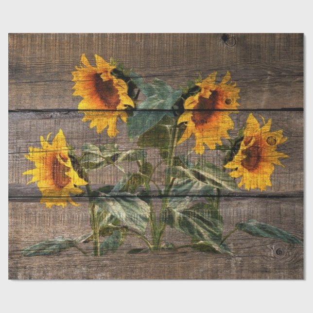 Rustic Barn Wood Sunflower Wrapping Paper (Flat)