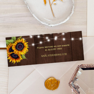 Rustic barn wood sunflowers wedding website RSVP Mini Business Card