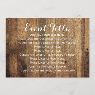 Rustic Barn Wood Table Signage Card 5 x 7 Invite