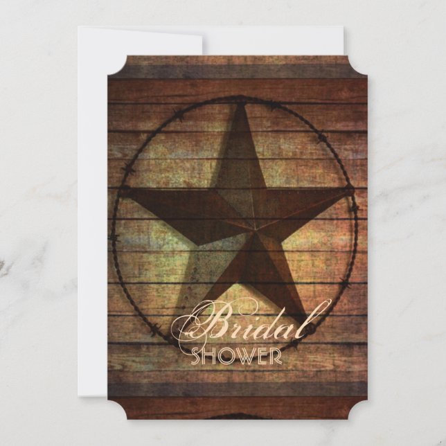 rustic barn wood texas star western bridal shower invitation (Front)