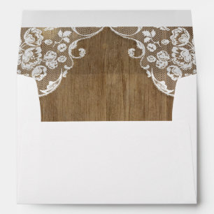 Rustic Barn Wood Texture and Vintage Lace Wedding Envelopes
