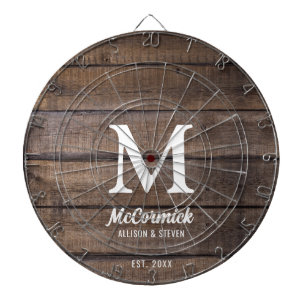 Rustic Barn Wood Texture Family Monogram Dartboard