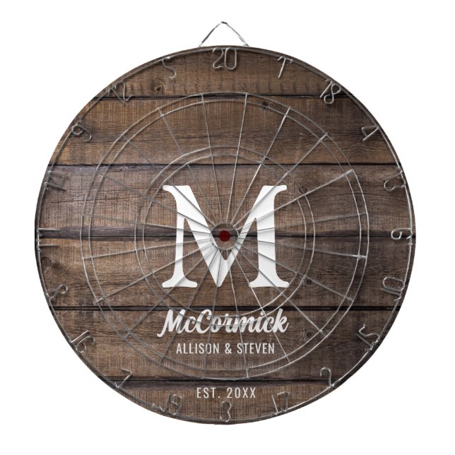 Rustic Barn Wood Texture Family Monogram Dartboard (Front)