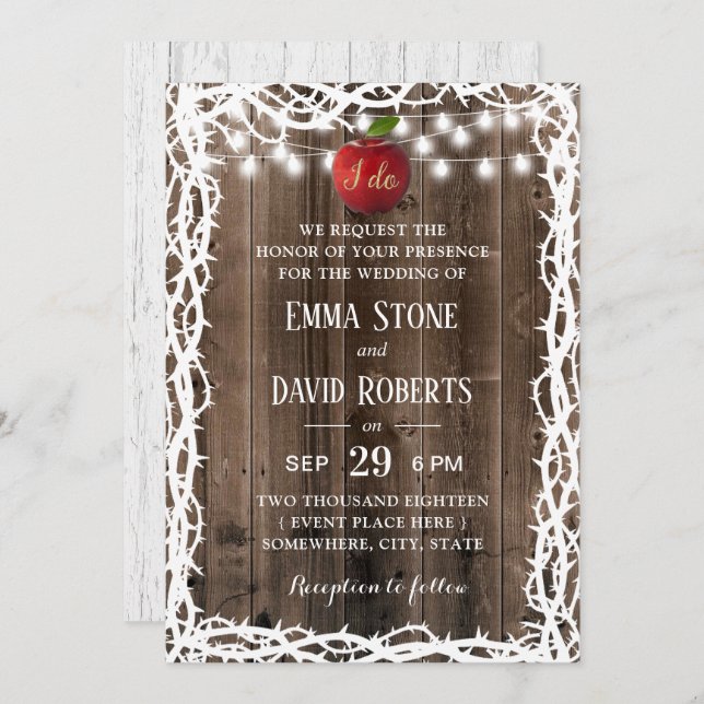 Rustic Barn Wood Thorn Frame Fairy Tale Wedding Invitation (Front/Back)