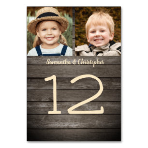 Rustic Barn Wood Through The Years Photo Wedding Table Number