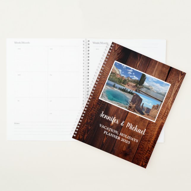 Rustic barn wood travel holiday photo collage planner (Display)