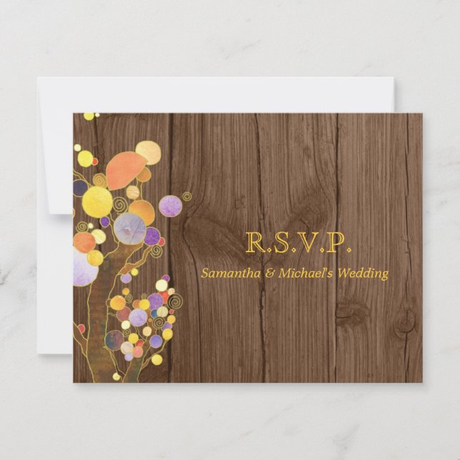 Rustic Barn Wood Trees Ranch Wedding RSVP (Front)
