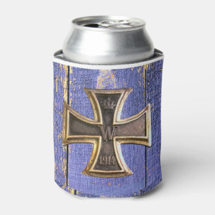 Rustic barn wood, weathered wood, with iron cross can cooler