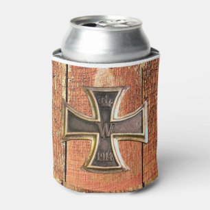 Rustic barn wood, weathered wood, with iron cross can cooler