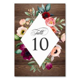 Rustic Barn Wood Wedding Floral Frame Table Number