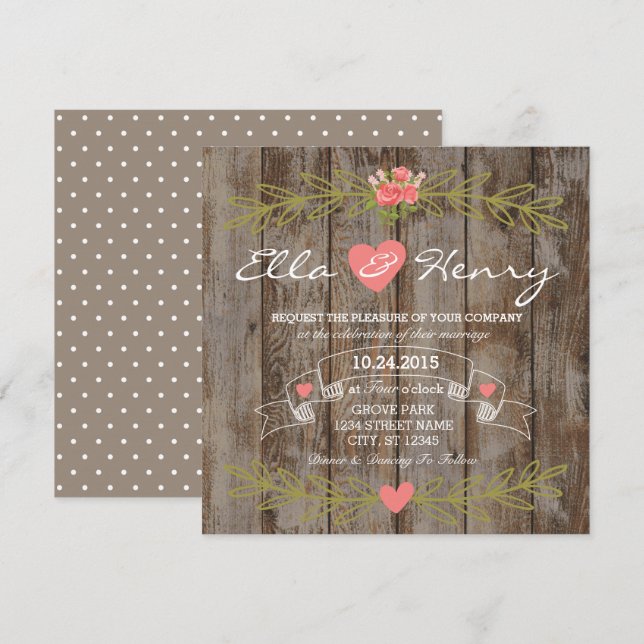 Rustic Barn Wood Wedding Invitation (Front/Back)