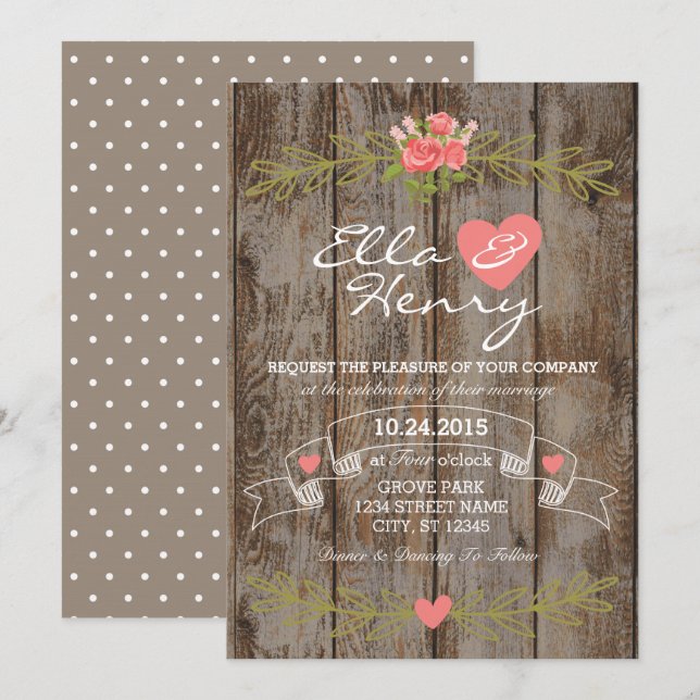 Rustic Barn Wood Wedding Invitation (Front/Back)