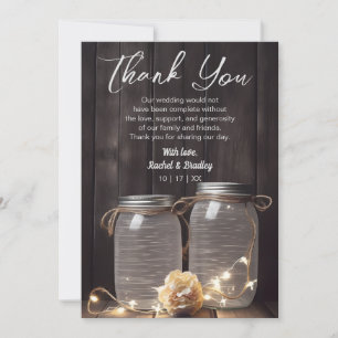 Rustic Barn Wood Wedding Mason Jar Light Floral Thank You Card
