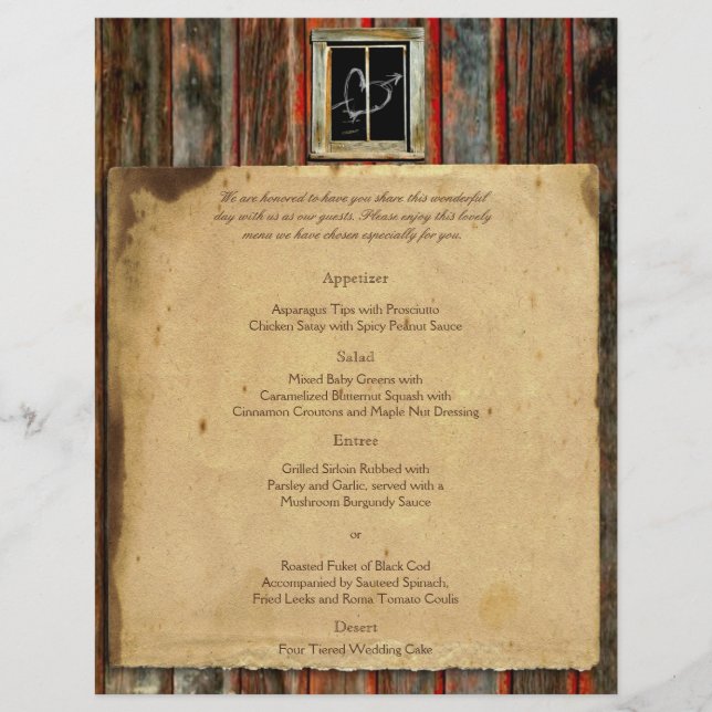 Rustic Barn Wood Wedding Menu (Front)