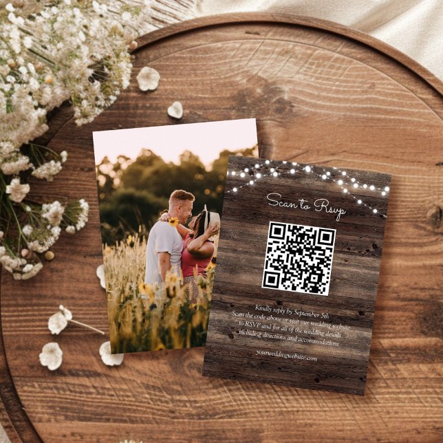  Rustic Barn Wood Wedding QR Code RSVP Enclosure Card (Creator Uploaded)
