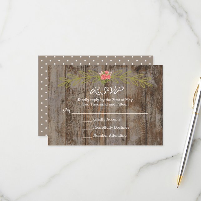Rustic Barn Wood Wedding Response Card (Front/Back In Situ)