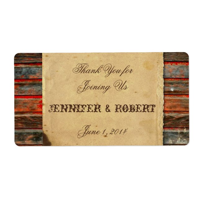 Rustic Barn Wood Wedding Water Bottle Label (Front)