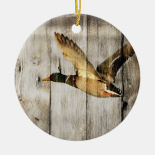Rustic Barn wood Western Country flying Wild Duck Ceramic Tree Decoration