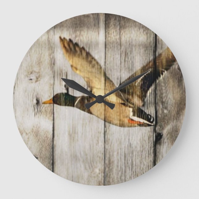 Rustic Barn wood Western Country flying Wild Duck Large Clock (Front)