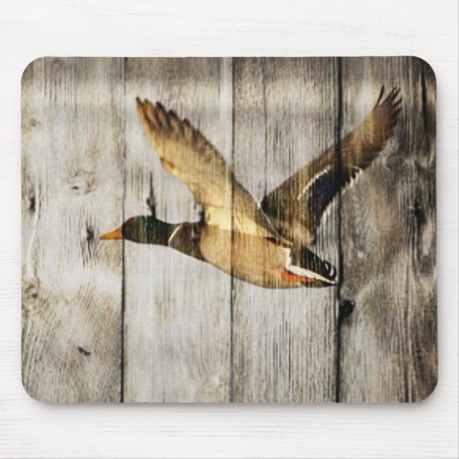 Rustic Barn wood Western Country flying Wild Duck Mouse Pad (Front)