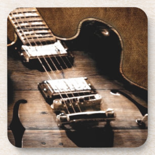 Rustic Barn Wood Western Country Music Guitar Coaster