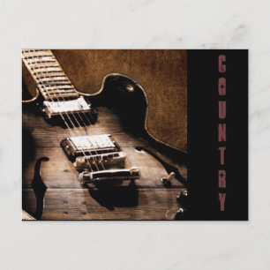 Rustic Barn Wood Western Country Music Guitar Postcard