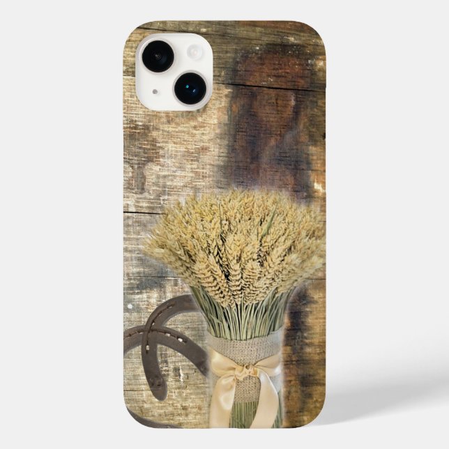 rustic barn wood wheat horseshoes western Case-Mate iPhone case (Back)