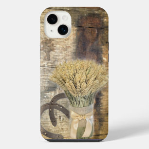 rustic barn wood wheat horseshoes western iPhone case