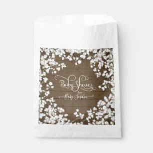 Rustic Barn Wood White Boho Floral Baby Shower Favour Bag