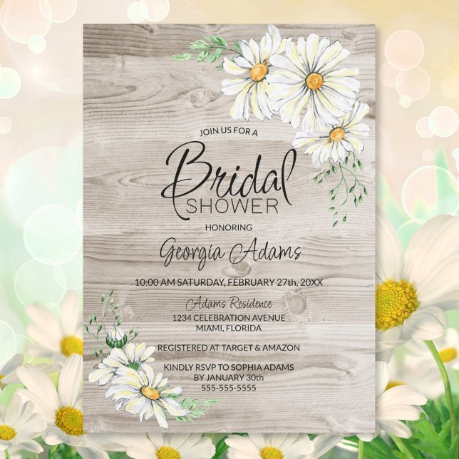 Rustic Barn Wood White Daisies Bridal Shower Invitation (Creator Uploaded)