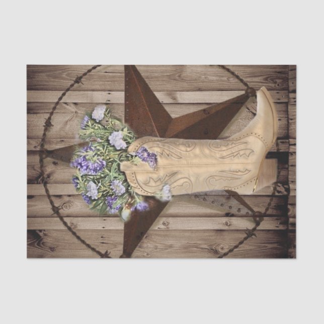 rustic barn wood wildflower cowboy western star tissue paper (Front)