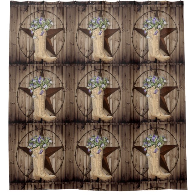 rustic barn wood wildflower Western country cowboy Shower Curtain (Front)