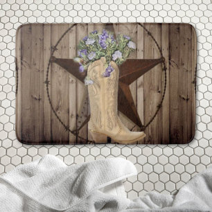 rustic barn wood wildflower western star cowgirl bath mat